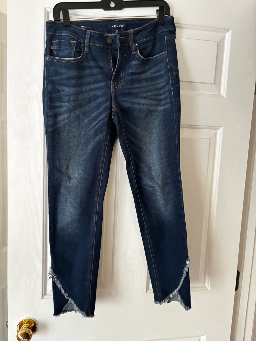 Vigoss Women's Dark Blue Cropped High-Rise Ankle Jeans with Frayed Hem